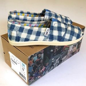 TOMS Blue and White Gingham Childrens Alfie Shoe